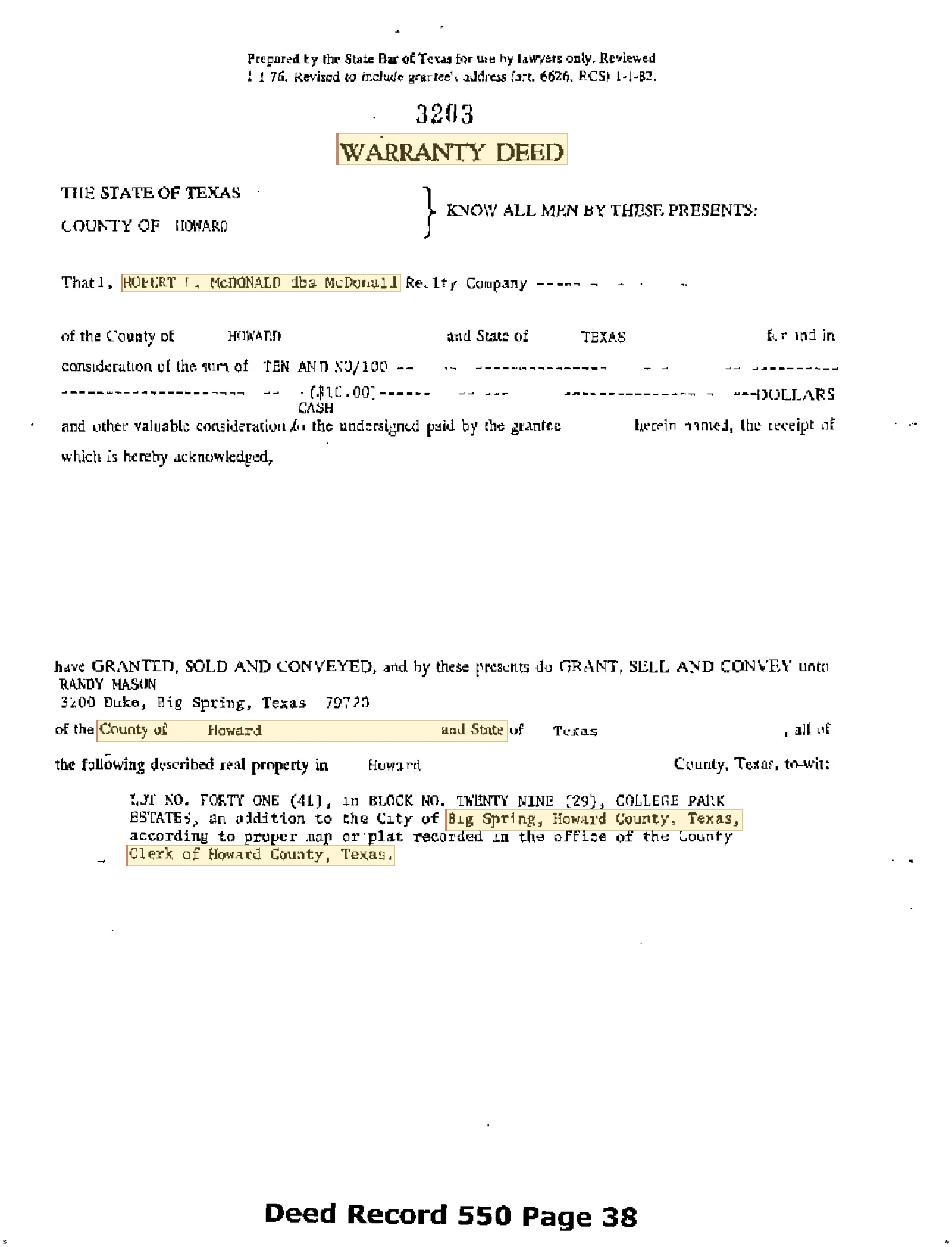 Mc Donald Realty Co - Recorded Plat / Survey Exhibit (Doc #DOC134S922, Page 5)